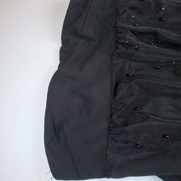 NWOT Lulus Elegant Indication Black Mesh Pearl One-Shoulder Midi Dress Sz L - Picture 9 of 15